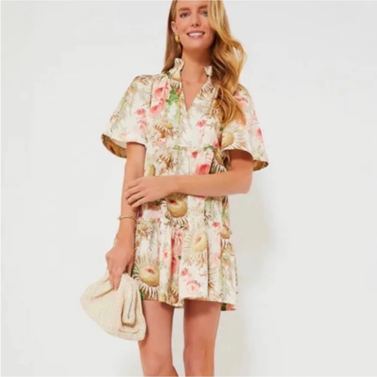 Tuckernuck Cream Floral Mini Dress With Pink & Green Accents — image 2 of 8